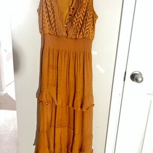 Brown and Gold summer long dress new .